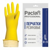Перчатки МНОГОРАЗОВЫЕ латексные PACLAN "Professional", хлопчатобумажное напыление, размер L (большой), желтые, вес 50 г