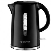 Чайник BRAYER BR1032, 1,7 л, 2200 Вт, закрытый нагревательный элемент, автоотключение, пластик, черный, 1032BR