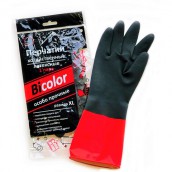 Перчатки хозяйственные латексные BiColor черно-красные, х/б напыление, размер XL (очень большой), 70 г, прочные, КП, 139469