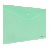 Папка-конверт с кнопкой BRAUBERG "Pastel", А4, матовая непрозрачная, мятная, ПРОЧНАЯ 0,2 мм, 272883