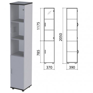 Шкаф закрытый со стеклом "Монолит", 370х390х2050 мм, цвет серый (КОМПЛЕКТ)