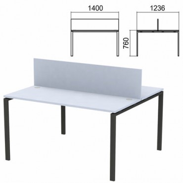 Стол письменный 2-МЕСТНЫЙ на металлокаркасе "Арго", 1400х1236х760 мм, серый (КОМПЛЕКТ)