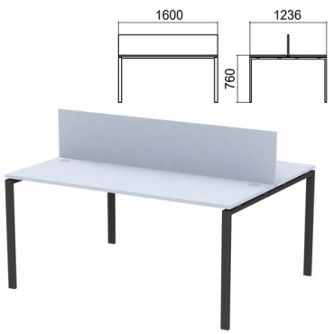 Стол письменный 2-МЕСТНЫЙ на металлокаркасе "Арго", 1600х1236х760 мм, серый (КОМПЛЕКТ)